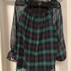 Talbots Green Plaid Sheer Blouse